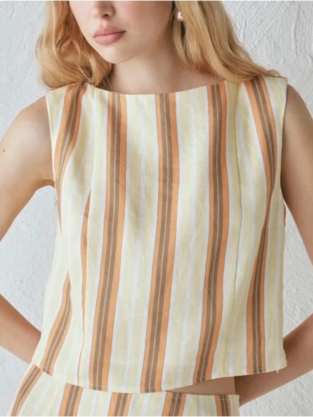 VRG GRL 100% Linen Striped Tank Top Size 12 Sleeveless Coastal Minimalist